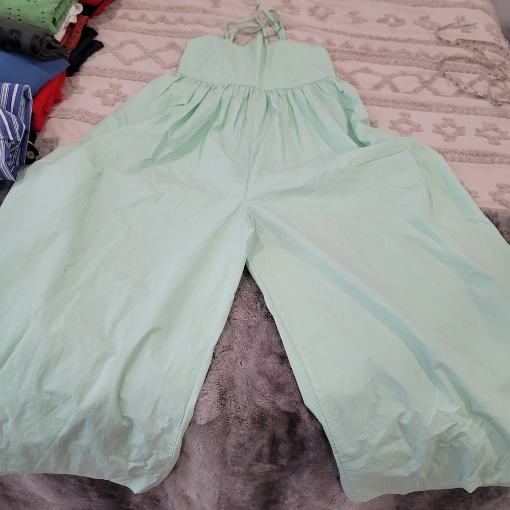 MONEY PACKING Green Wide Leg Jumpsuit Size Small - Picture 10 of 13
